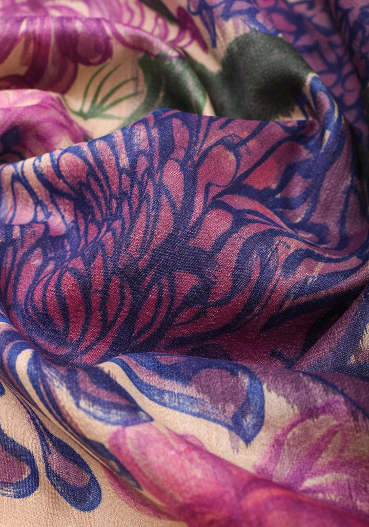 Banarasi Pure Tussar Silk Saree with Handpainted Aster florals and zari detailing | Silk mark certified