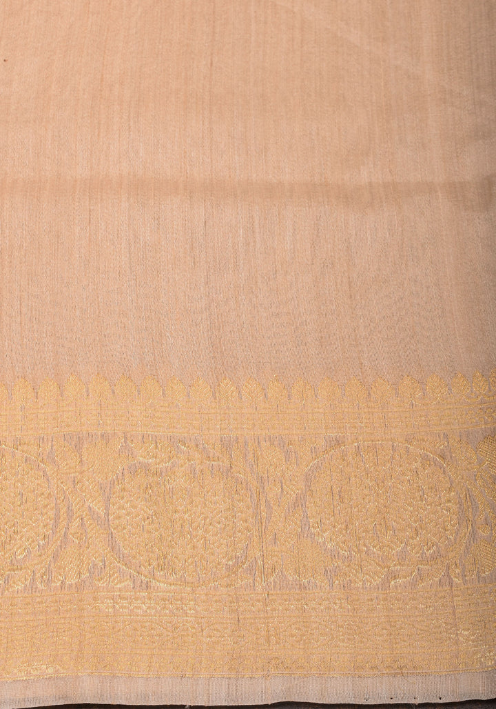 Banarasi Pure Tussar Silk Saree with Handpainted Aster florals and zari detailing | Silk mark certified