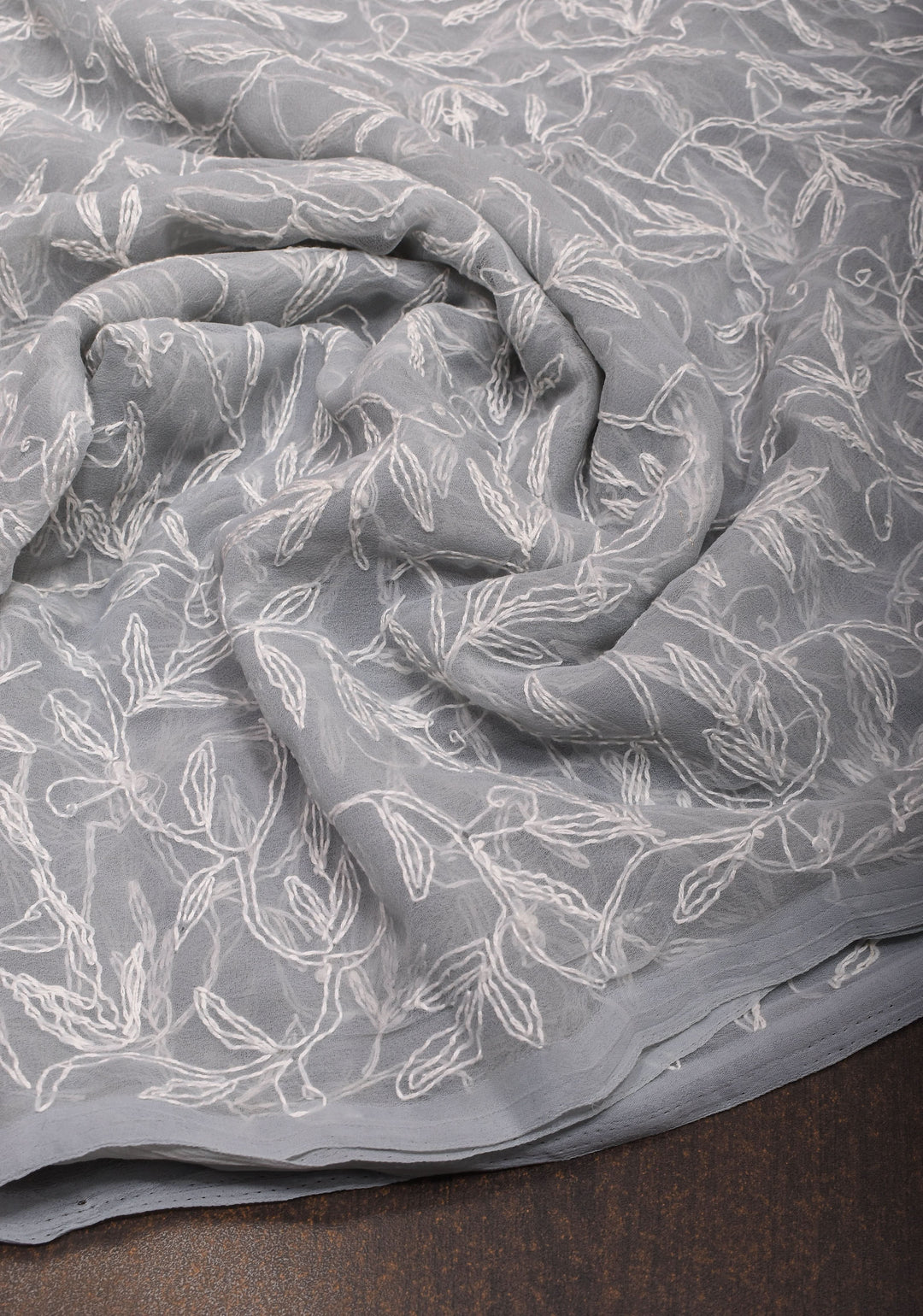DUPATTA : Hand embroidered Chikankari  full jaal work on Gray Georgette Dupatta