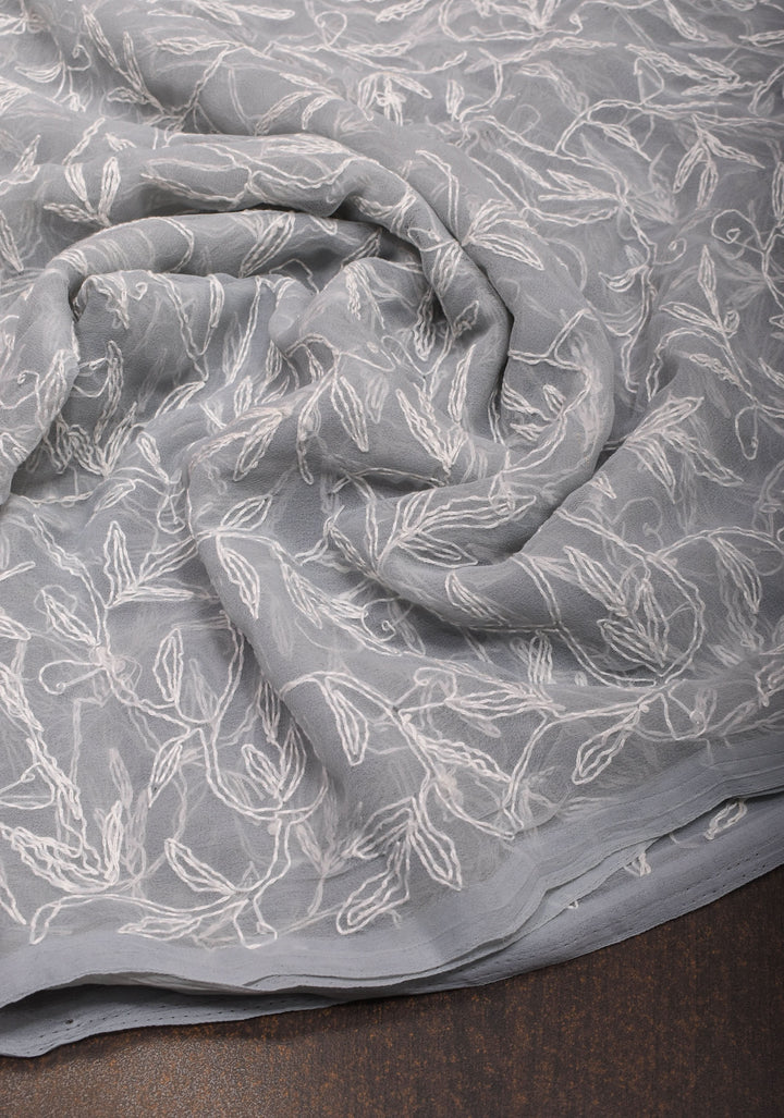 DUPATTA : Hand embroidered Chikankari  full jaal work on Gray Georgette Dupatta