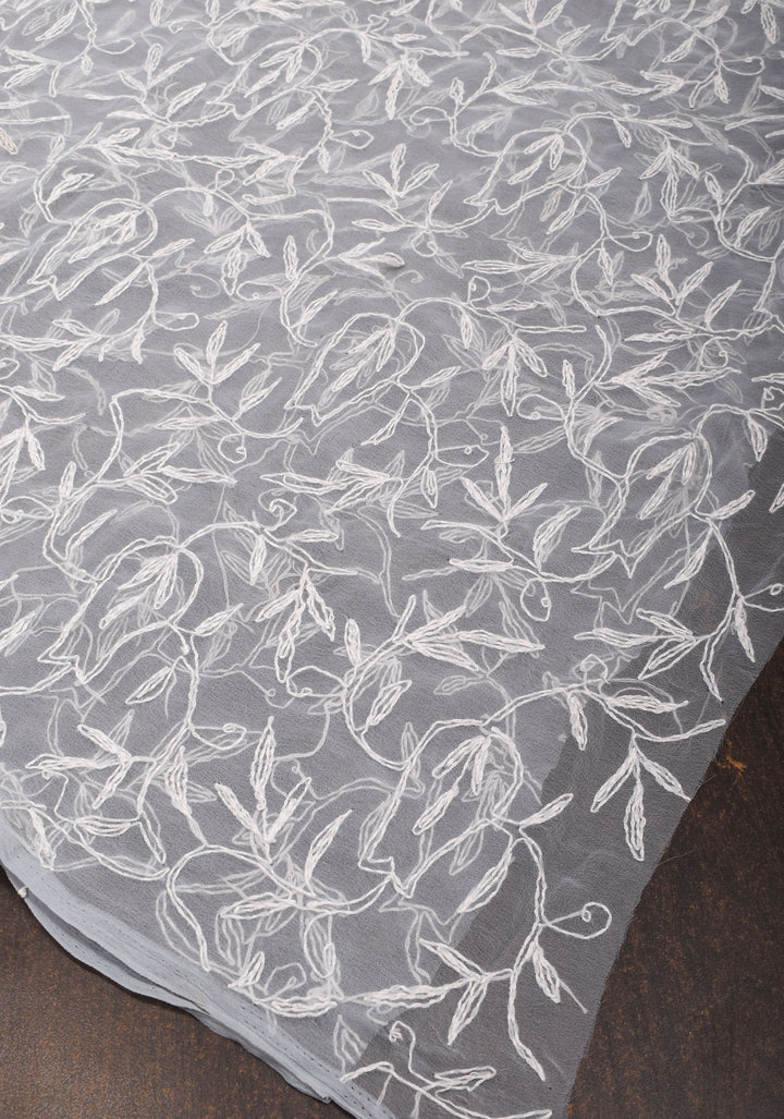DUPATTA : Hand embroidered Chikankari  full jaal work on Gray Georgette Dupatta