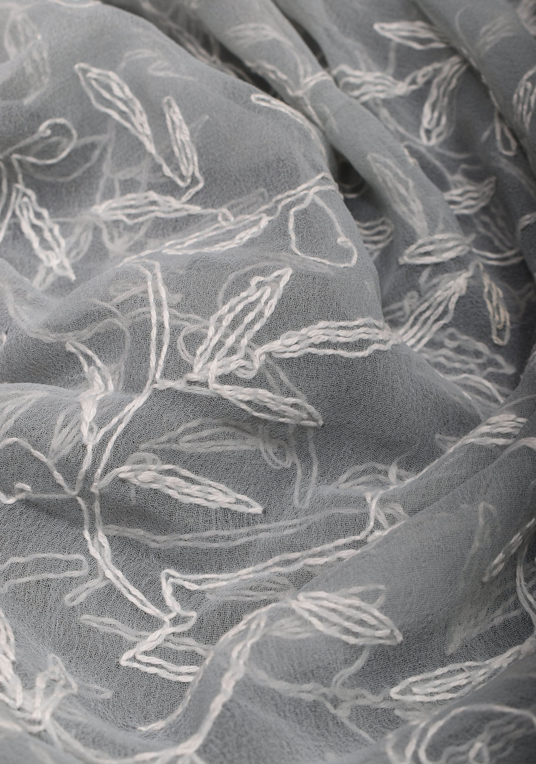 DUPATTA : Hand embroidered Chikankari  full jaal work on Gray Georgette Dupatta