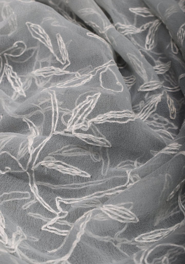 DUPATTA : Hand embroidered Chikankari  full jaal work on Gray Georgette Dupatta