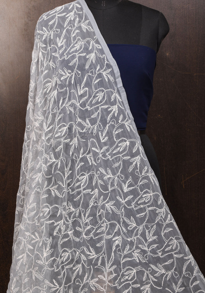 DUPATTA : Hand embroidered Chikankari  full jaal work on Gray Georgette Dupatta
