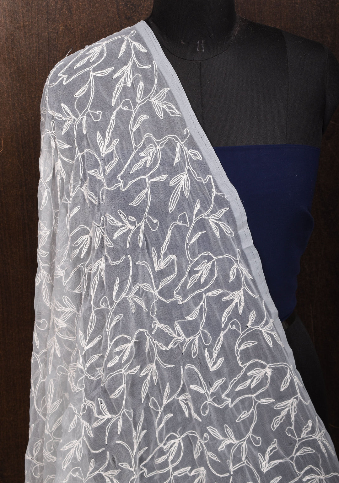 DUPATTA : Hand embroidered Chikankari  full jaal work on Gray Georgette Dupatta