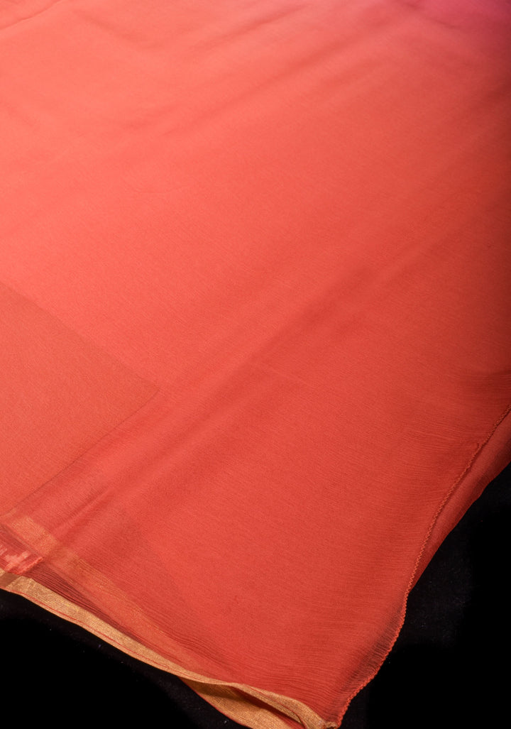 Bollywood style ombré pure chiffon in Multicolor with minimal zari border, No Blouse Piece