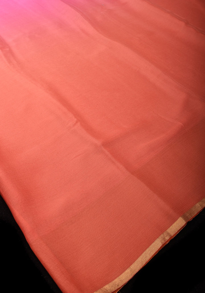 Bollywood style ombré pure chiffon in Multicolor with minimal zari border, No Blouse Piece