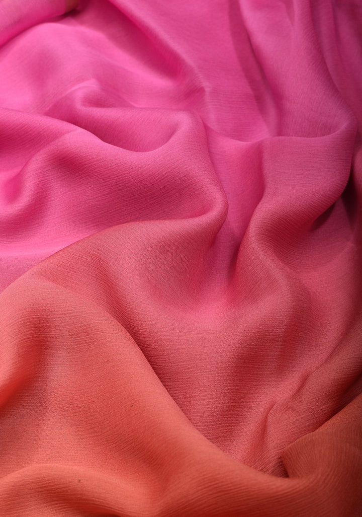 Bollywood style ombré pure chiffon in Multicolor with minimal zari border, No Blouse Piece