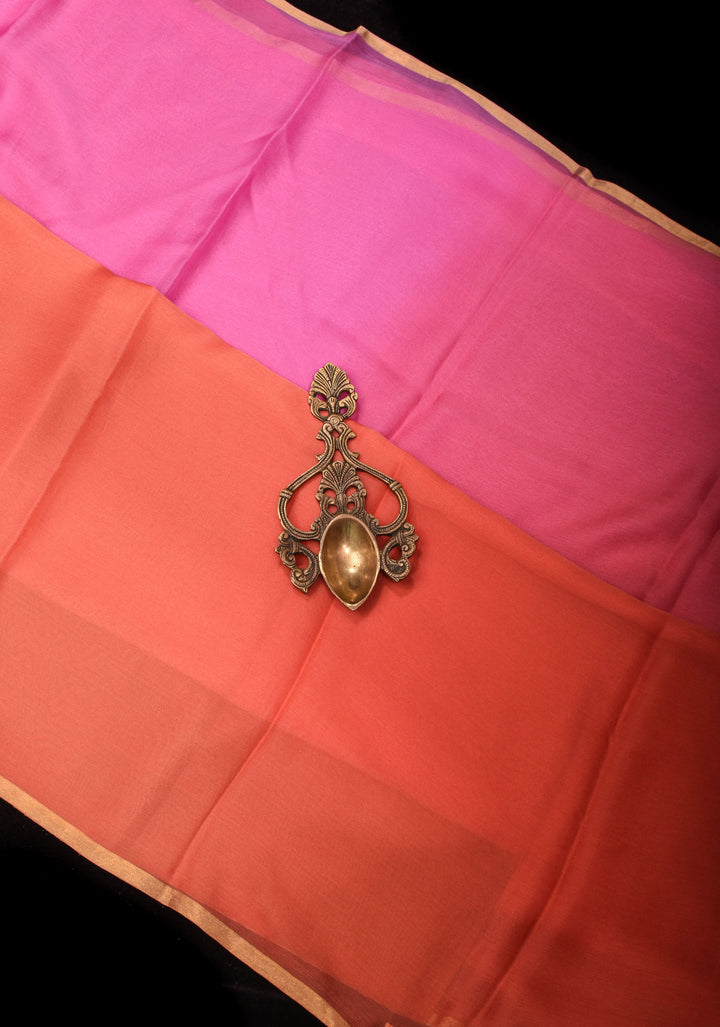 Bollywood style ombré pure chiffon in Multicolor with minimal zari border, No Blouse Piece
