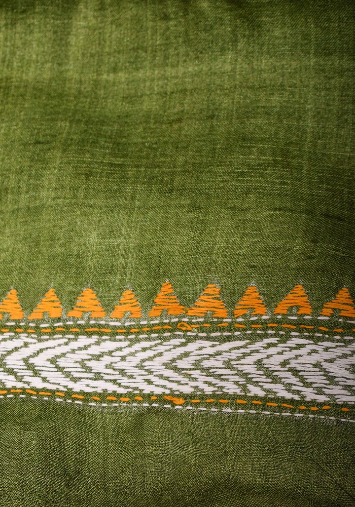 Pure Tussar Silk Saree in Light Maroon and Henna Green  half and Half design with Full Jaal Pallu and Rising Borders | SILK MARK CERTIFIED