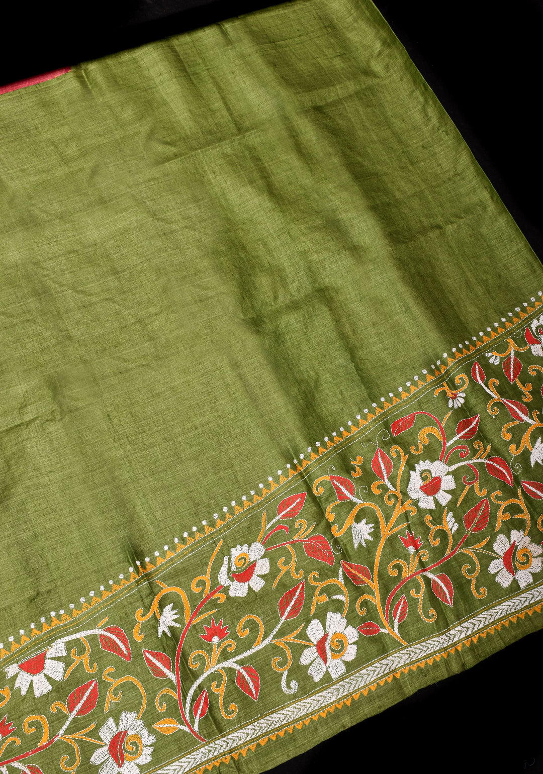 Pure Tussar Silk Saree in Light Maroon and Henna Green  half and Half design with Full Jaal Pallu and Rising Borders | SILK MARK CERTIFIED