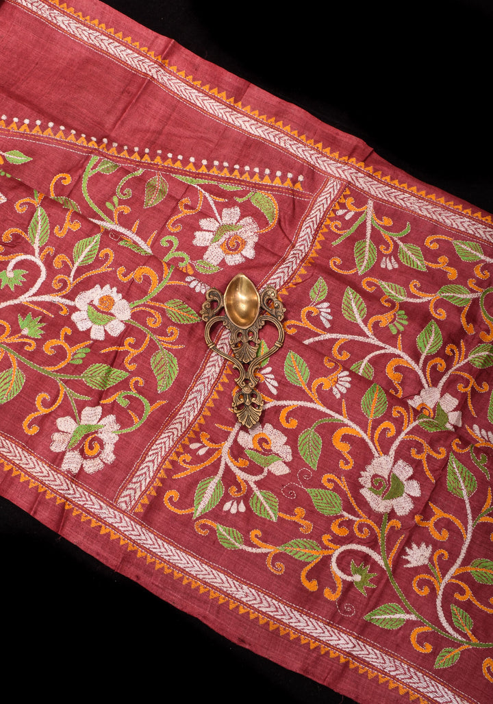 Pure Tussar Silk Saree in Light Maroon and Henna Green  half and Half design with Full Jaal Pallu and Rising Borders | SILK MARK CERTIFIED