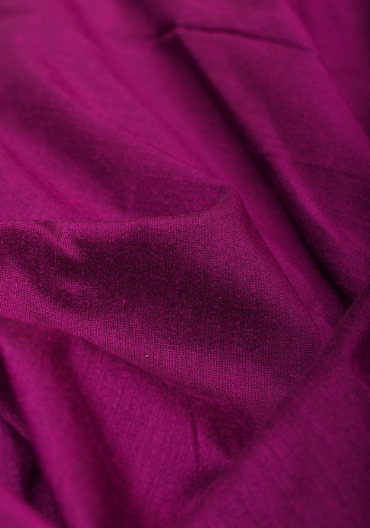 Magenta Purple Cotton Silk Saree with Orange Golden zari Border