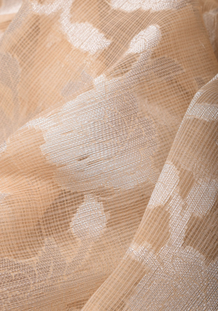 Unique Banarasi Meenakari Semi Kora Silk Saree in Beige with Silver Tone Zari & Floral Jaal