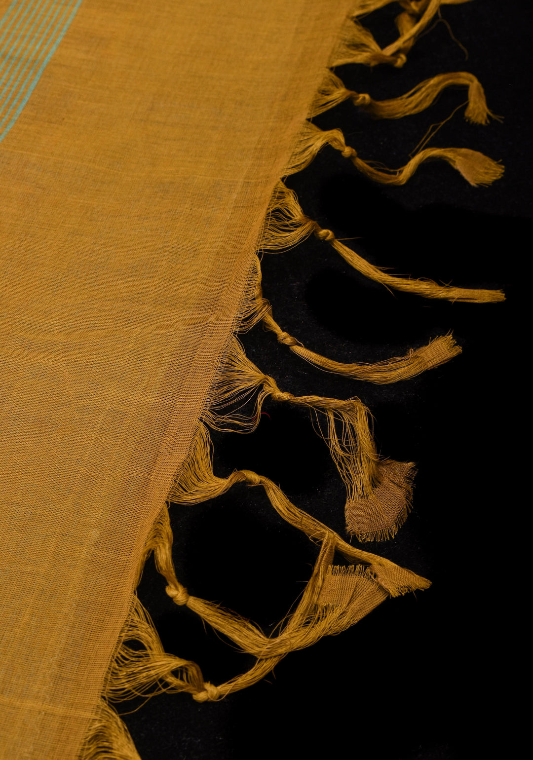 Aloe Vera - Kenaf Cotton Vegan Handloom Saree in Shades of Teal and Mustard Pallu