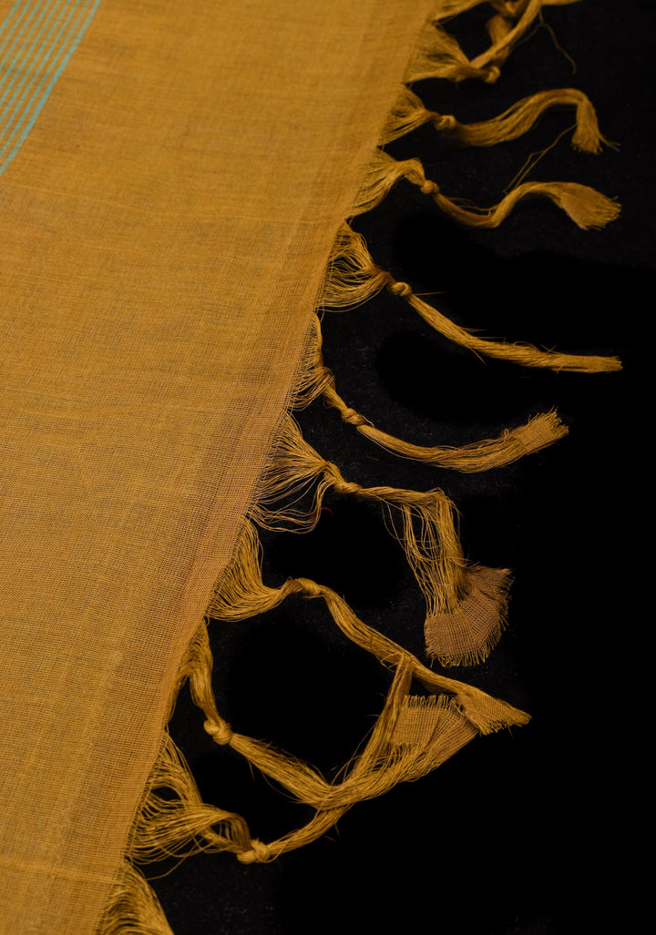 Aloe Vera - Kenaf Cotton Vegan Handloom Saree in Shades of Teal and Mustard Pallu