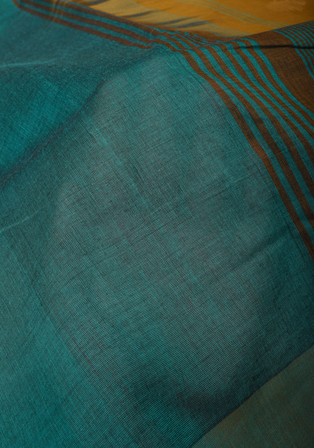 Aloe Vera - Kenaf Cotton Vegan Handloom Saree in Shades of Teal and Mustard Pallu