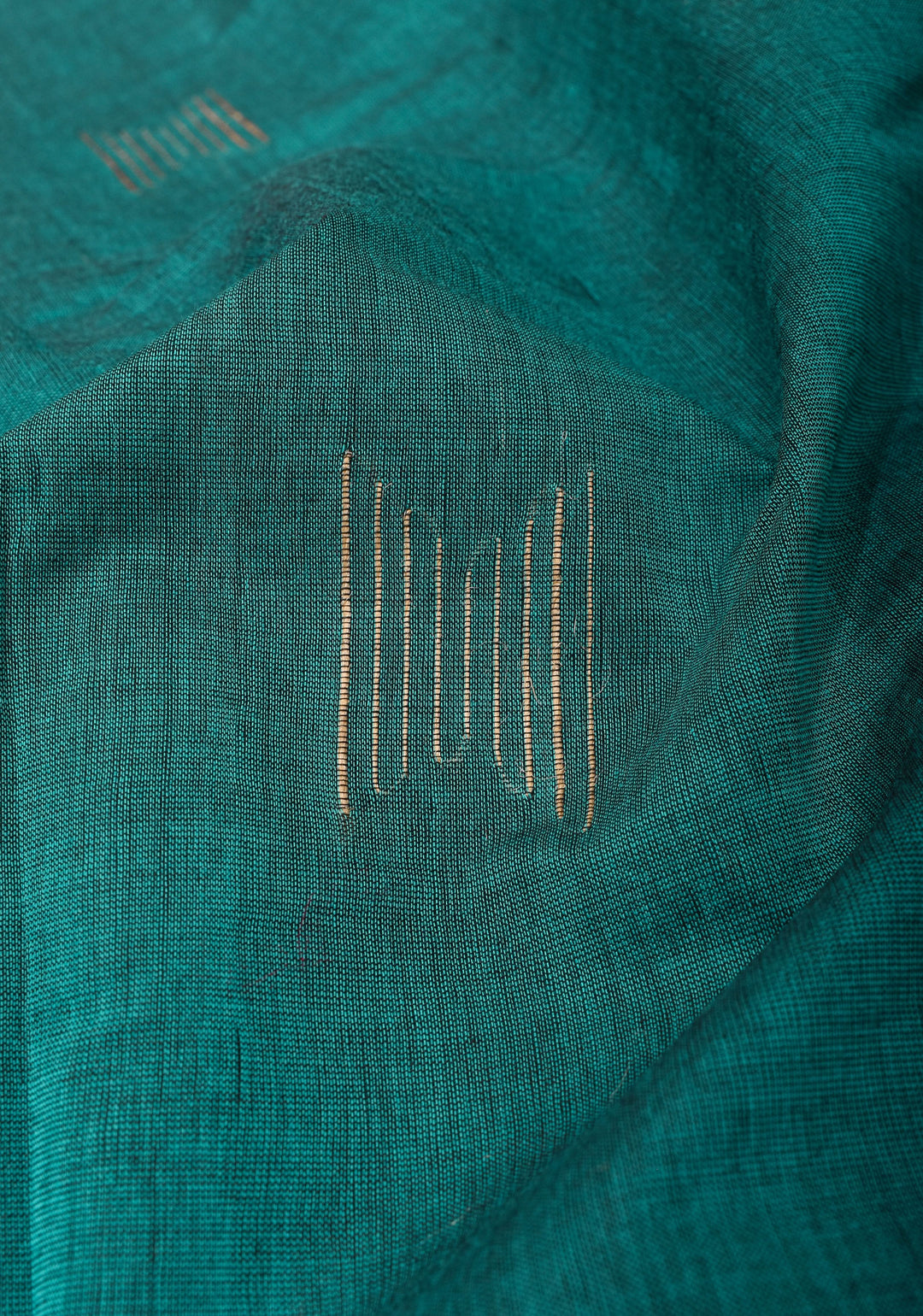 Aloe Vera - Kenaf Cotton Vegan Handloom Saree in Shades of Teal and Mustard Pallu