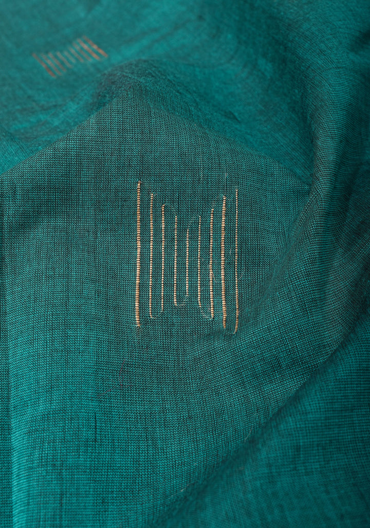 Aloe Vera - Kenaf Cotton Vegan Handloom Saree in Shades of Teal and Mustard Pallu