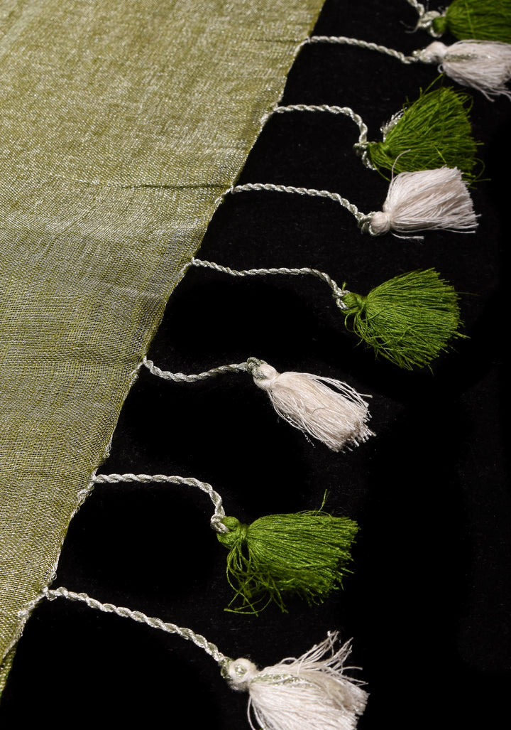 Henna Green and Silver Tissue Linen Saree