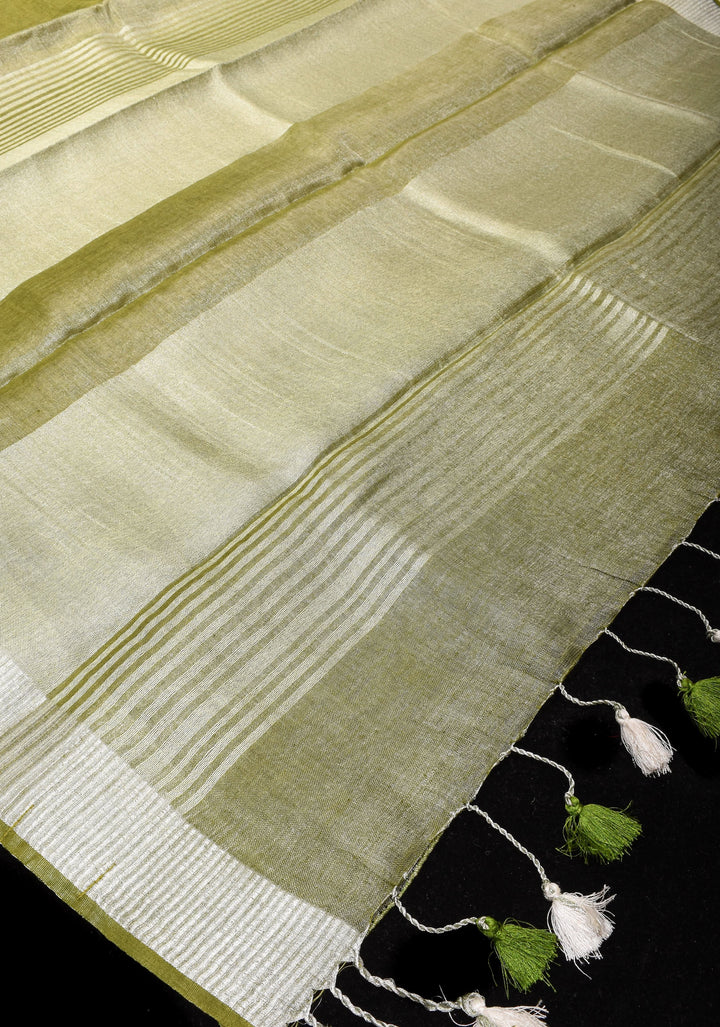 Henna Green and Silver Tissue Linen Saree