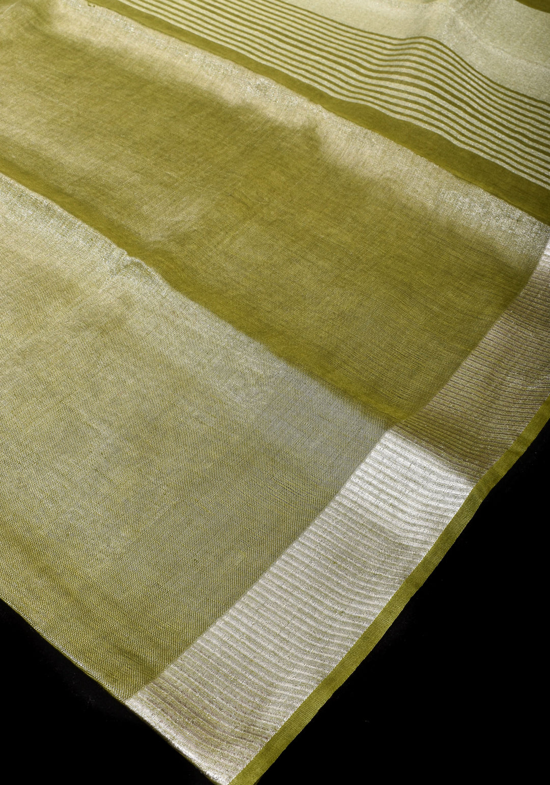 Henna Green and Silver Tissue Linen Saree