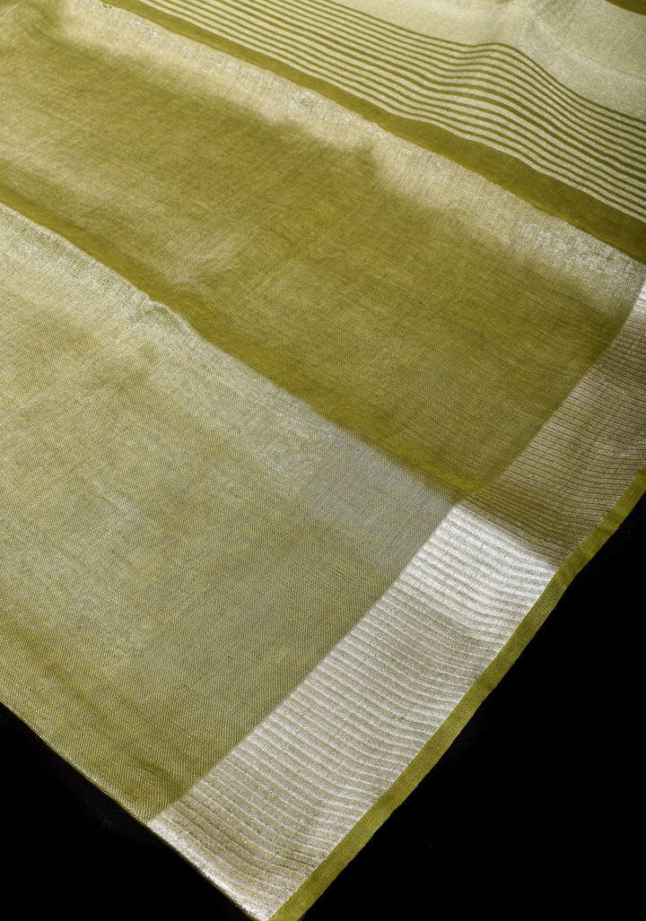Henna Green and Silver Tissue Linen Saree