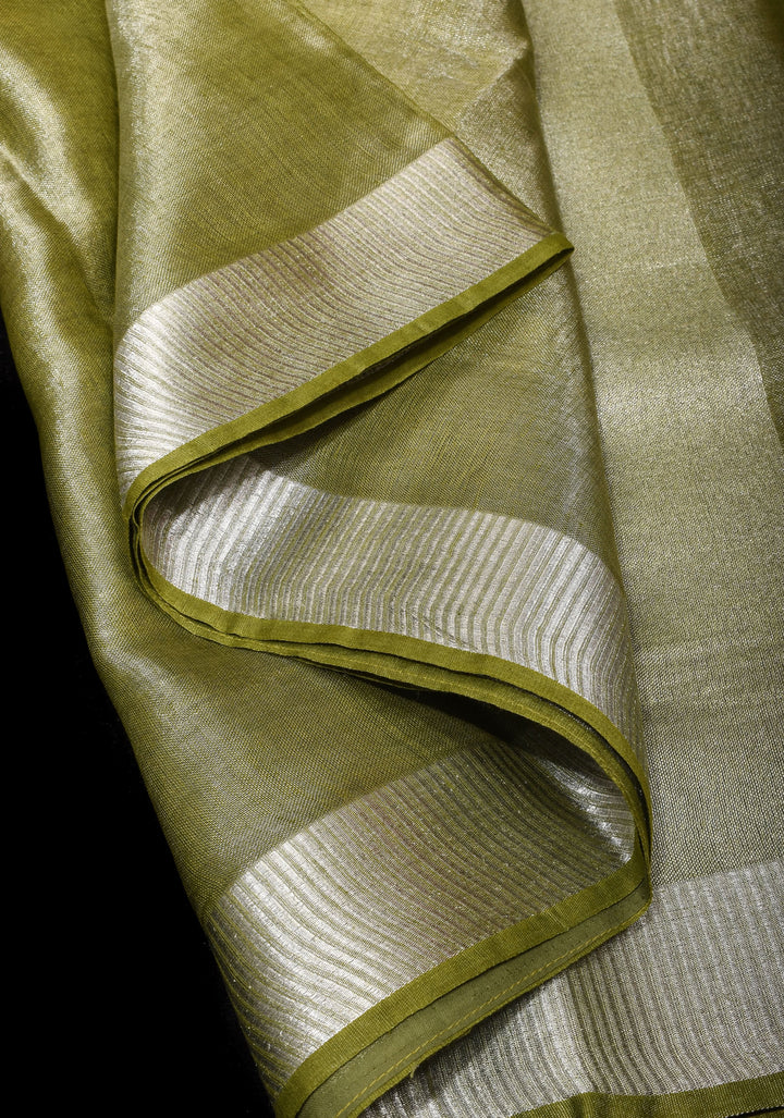Henna Green and Silver Tissue Linen Saree