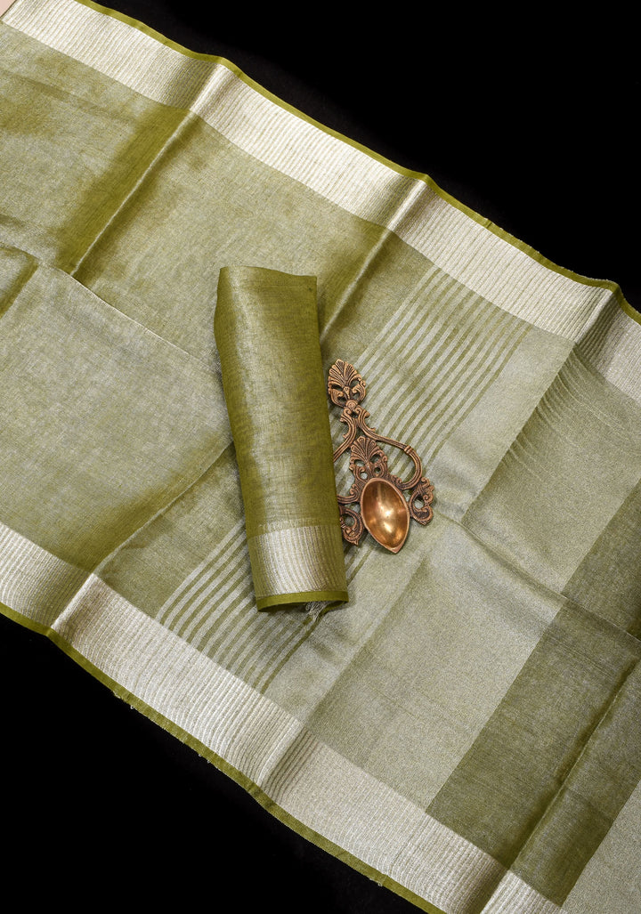 Henna Green and Silver Tissue Linen Saree