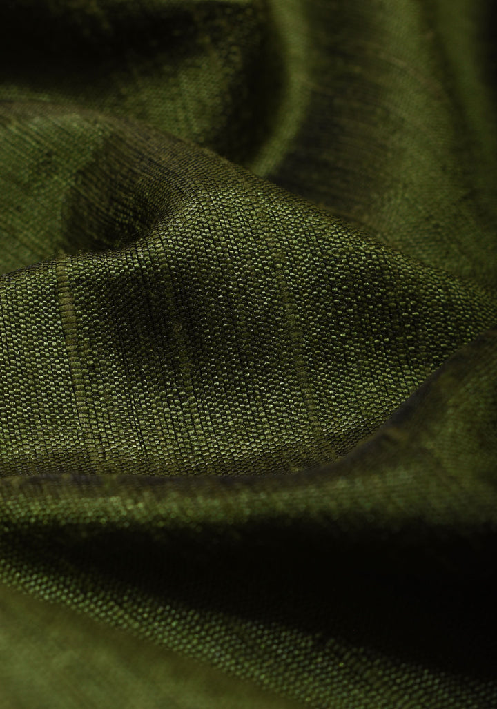 Raw Silk  Saree in Green with Temple Border and Ikkat design Pallu| SILK MARK CERTIFIED