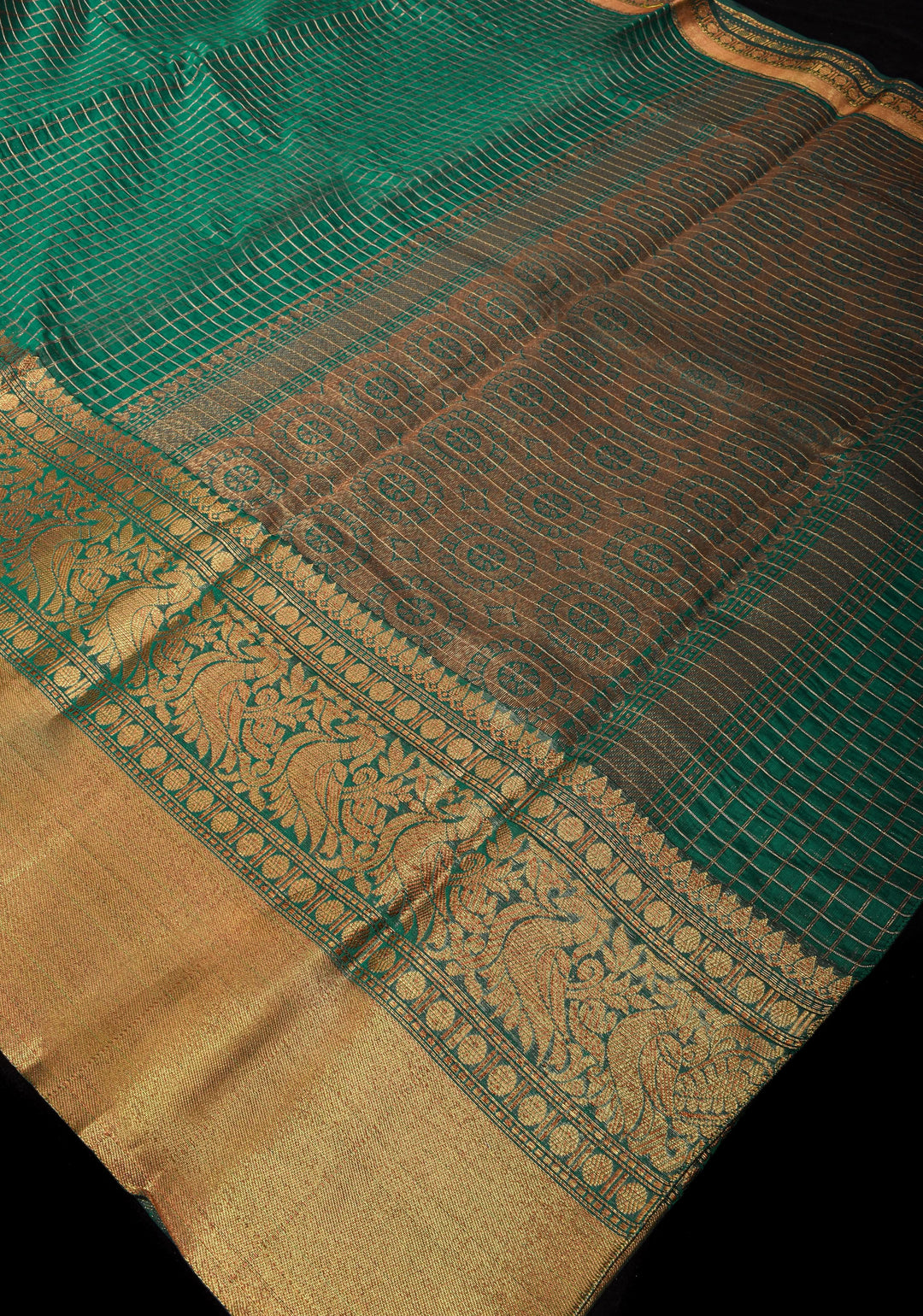 Blue Kanchi Kora Cotton Saree with Zari Checks and Wide Zari Border | SHOBITAM