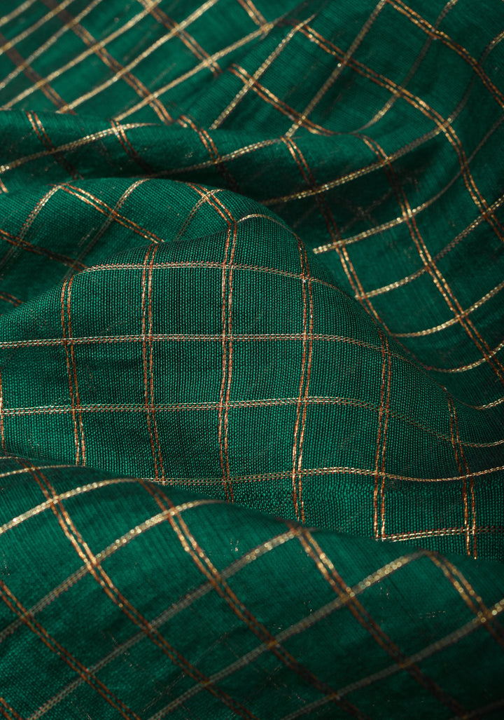 Blue Kanchi Kora Cotton Saree with Zari Checks and Wide Zari Border | SHOBITAM
