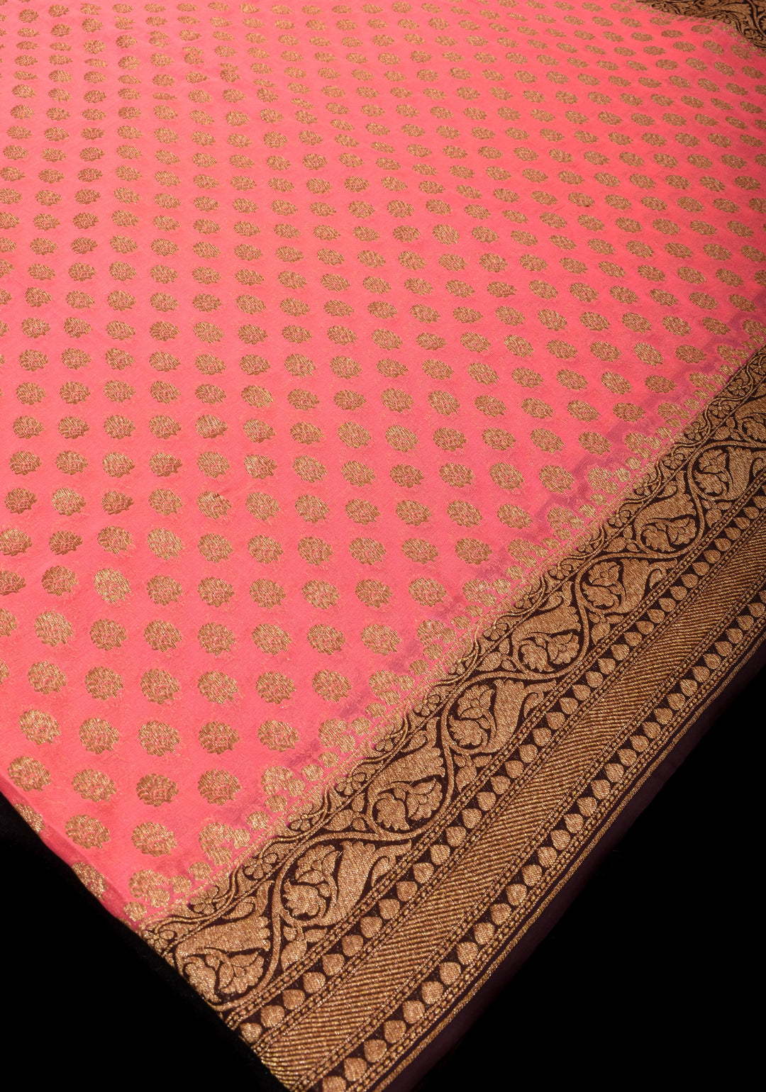 Peach Banarasi Georgette with Zari Motifs on body and Contrast Zari Border | SILK MARK CERTIFIED