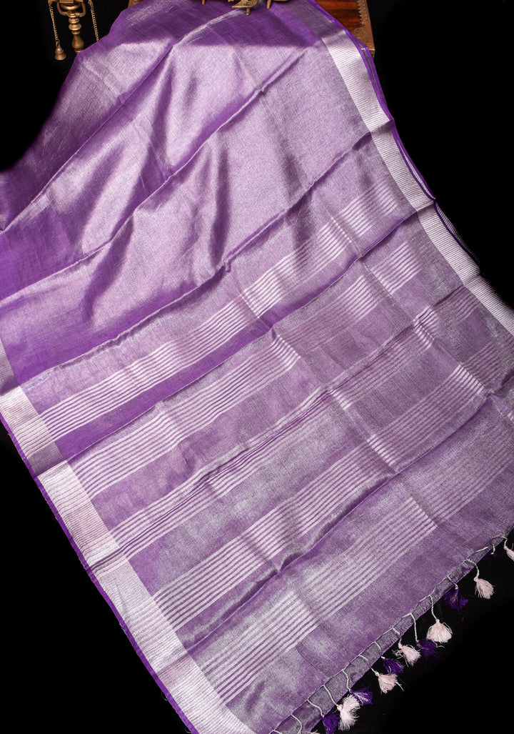 Purple and Silver Tissue by Linen Saree | SHOBITAM