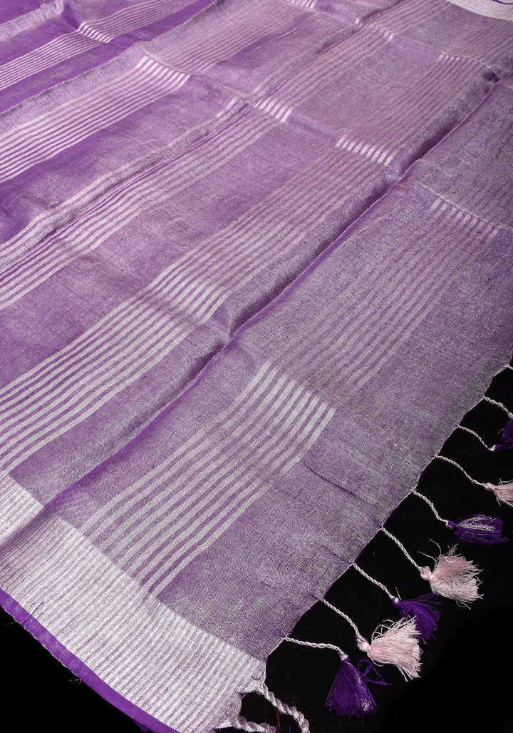 Purple and Silver Tissue by Linen Saree | SHOBITAM