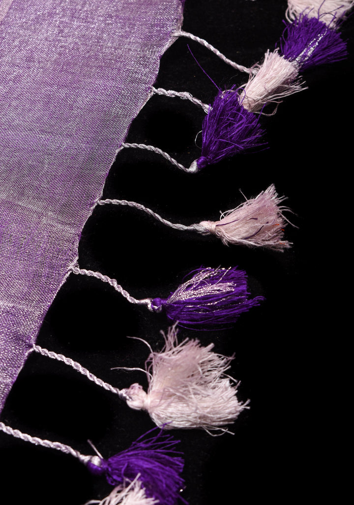Purple and Silver Tissue by Linen Saree | SHOBITAM