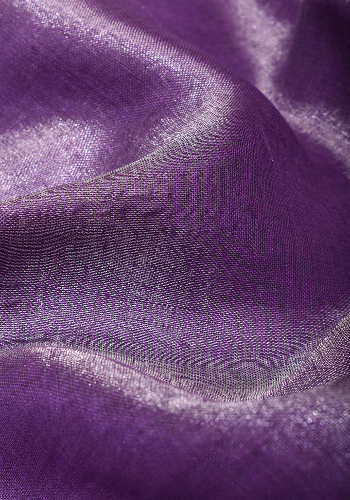 Purple and Silver Tissue by Linen Saree | SHOBITAM