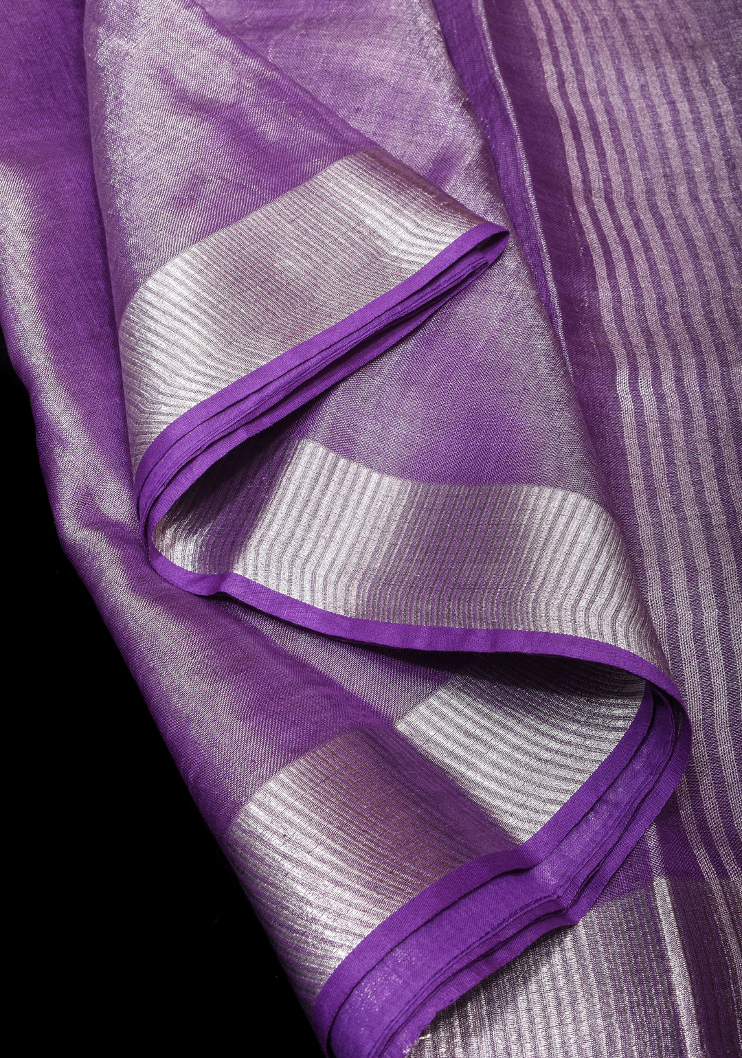 Purple and Silver Tissue by Linen Saree | SHOBITAM