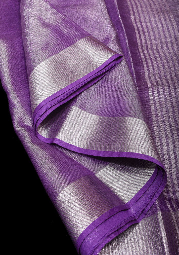 Purple and Silver Tissue by Linen Saree | SHOBITAM