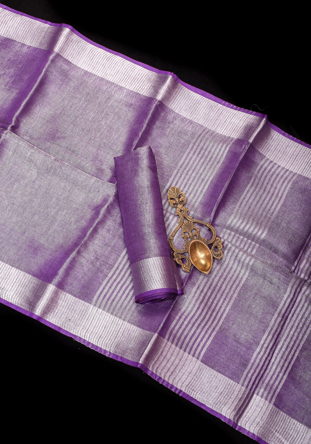 Purple and Silver Tissue by Linen Saree | SHOBITAM
