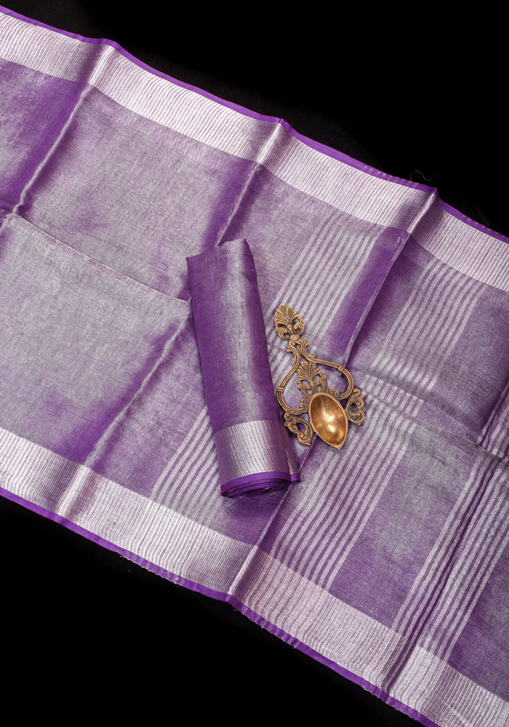 Purple and Silver Tissue by Linen Saree | SHOBITAM