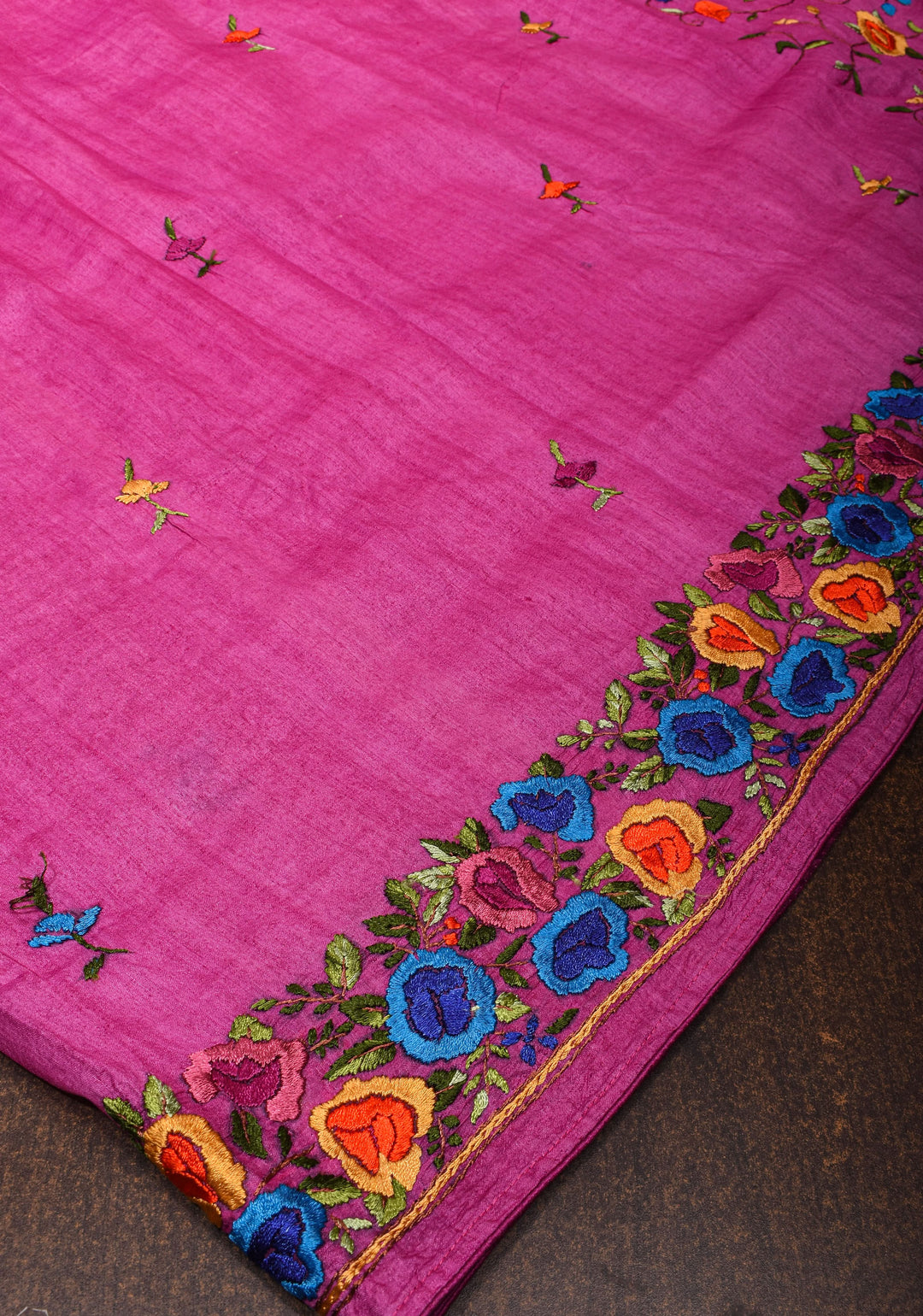 Magenta Pure Gachi Tussar Silk Saree with Hand Embroidery |CERTIFIED SILK