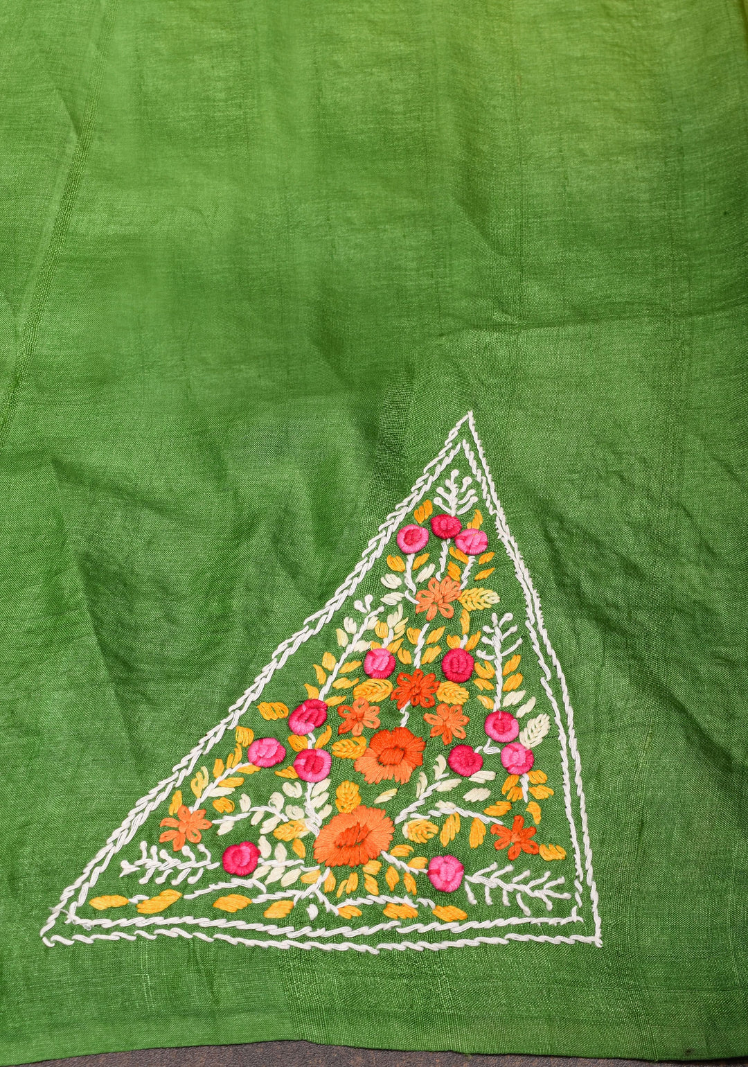 Green Ombre Gachi Tussar Silk Saree with Hand Embroidery | CERTIFIED SILK