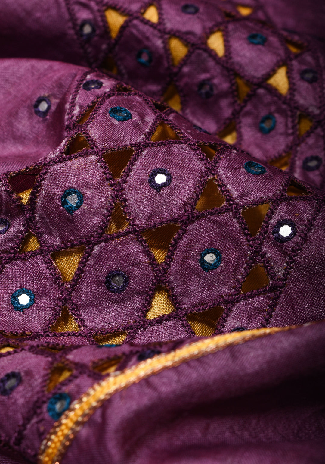 Purple Lotus Batik Gachi Tussar Silk Saree with Mirror Work | CERTIFIED SILK