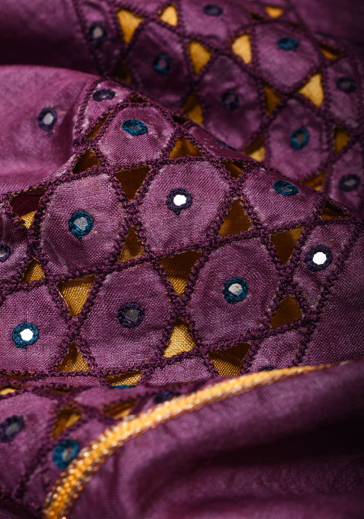 Purple Lotus Batik Gachi Tussar Silk Saree with Mirror Work | CERTIFIED SILK
