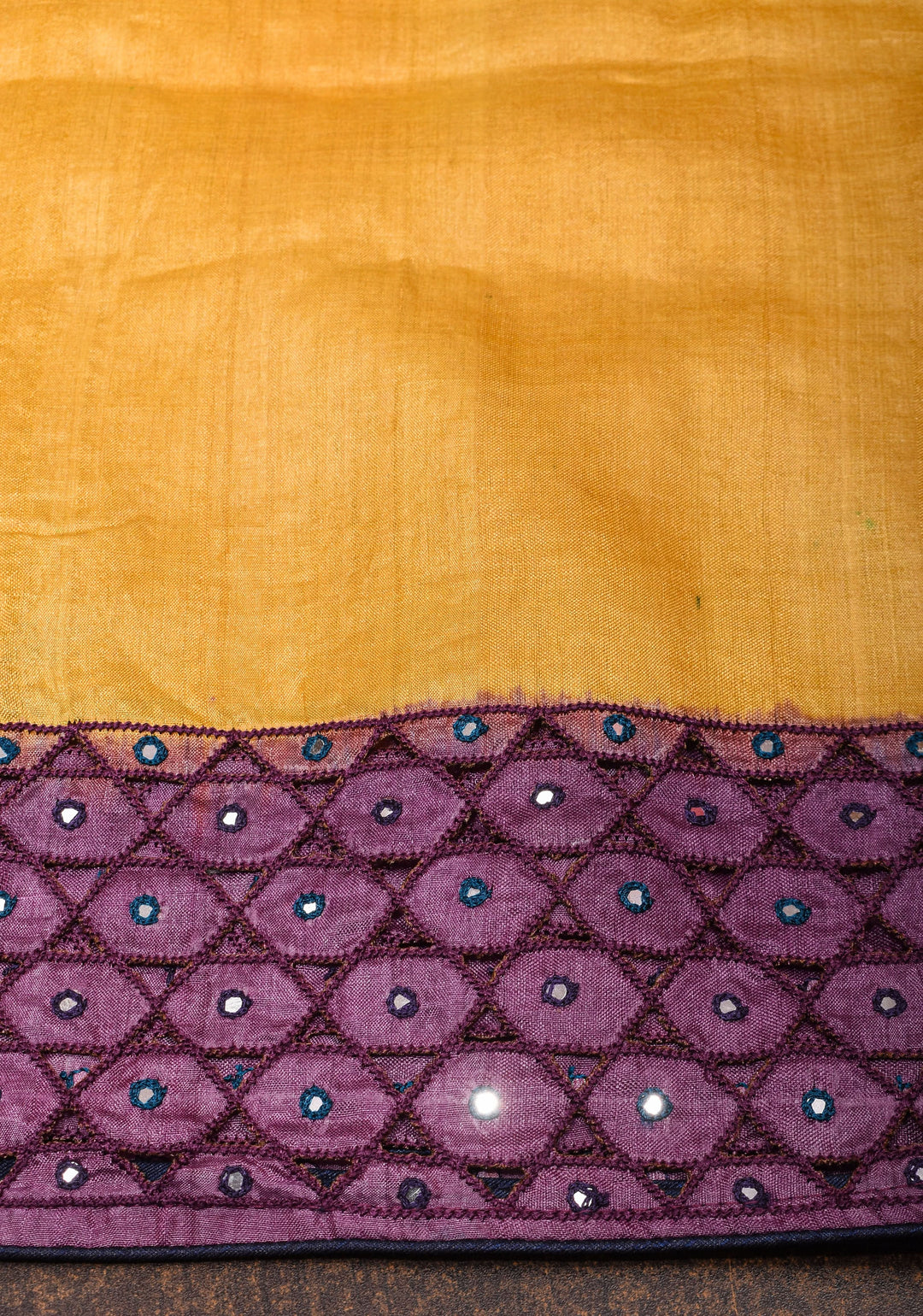 Purple Lotus Batik Gachi Tussar Silk Saree with Mirror Work | CERTIFIED SILK