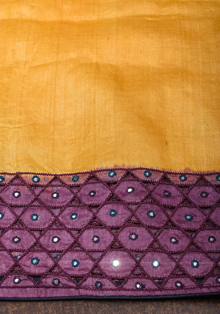 Purple Lotus Batik Gachi Tussar Silk Saree with Mirror Work | CERTIFIED SILK