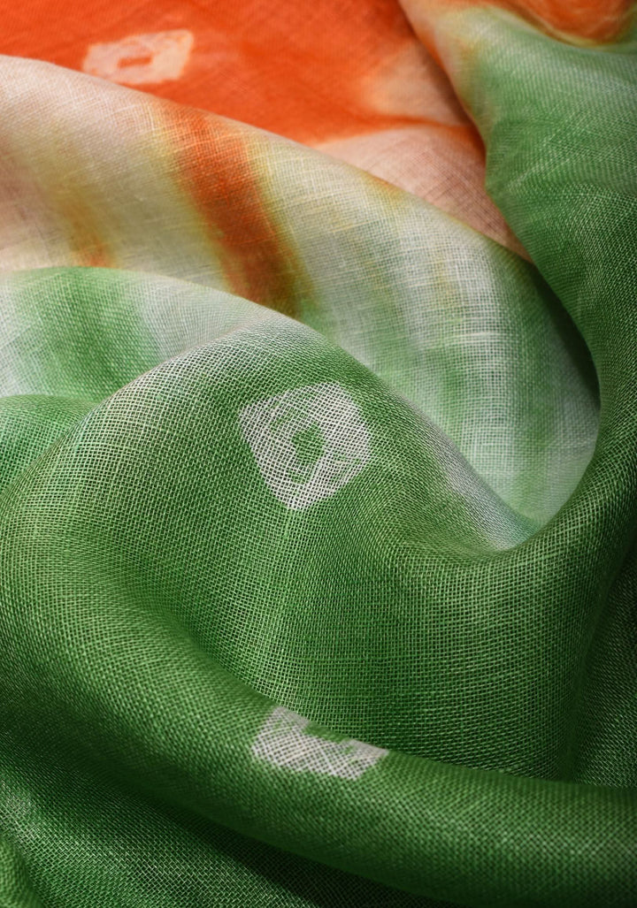 Tricolor Authentic Bandini - Shibori on Pure Linen by Linen Saree with Zari Border