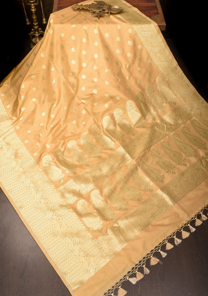 Sandalwood Art Silk Saree With Chand Tara Buttas