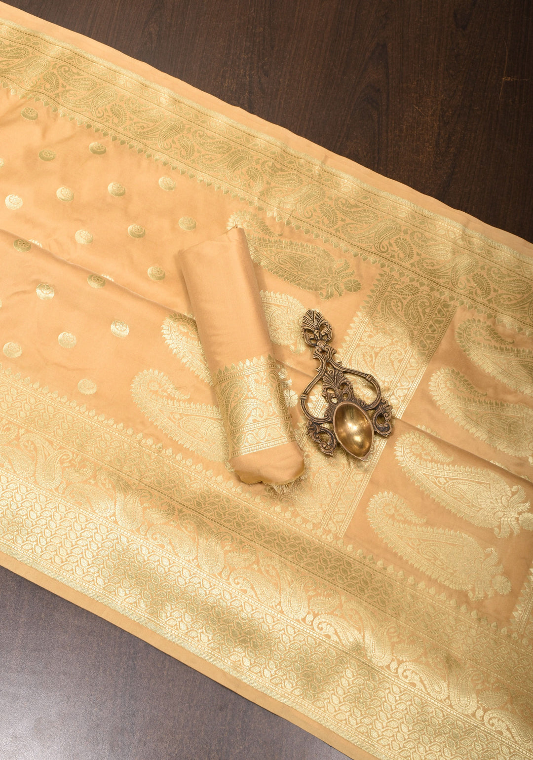 Sandalwood Art Silk Saree With Chand Tara Buttas